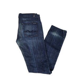 7 For All Mankind Women's Jeans Sz 29 Straight Leg Dark Wash Distressed Denim